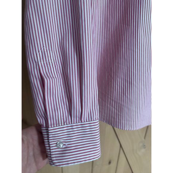 Land's End | No Iron Pintuck Oxford Red White Striped Dress Shirt | Size 14 - Picture 5 of 8